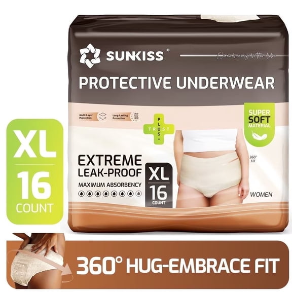 SUNKISS Women Incontinence Underwear, Daytime Disposable Postpartum Adult Panties, Protective Pull Ups with Maximum Absorbency, XLarge, Beige, 16 Count