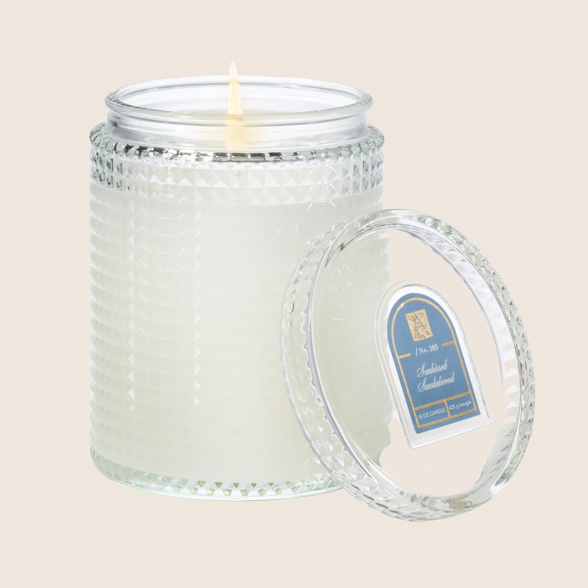 Sunkissed Sandalwood Amber Textured Glass Scented Jar Candle