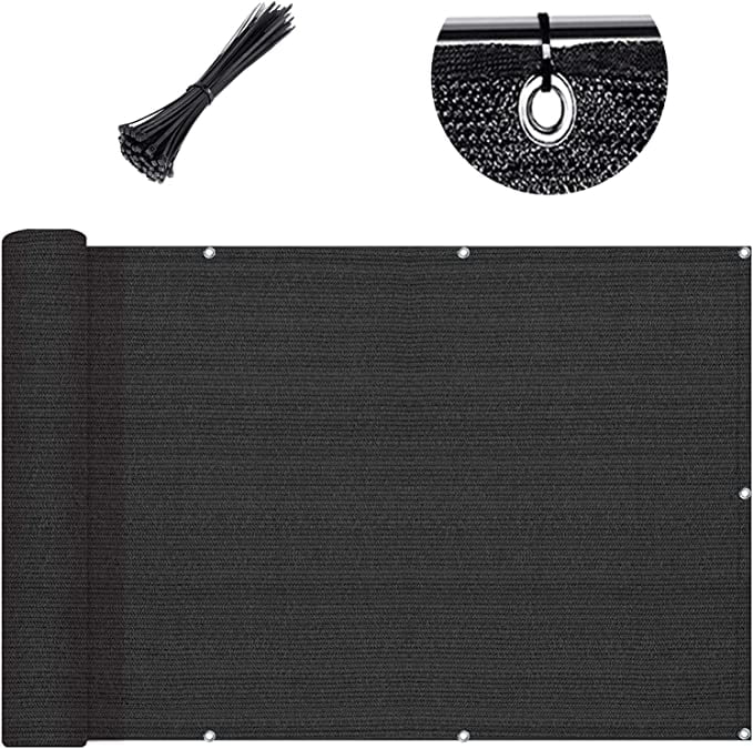 SUNLAX 3'x10' Black HDPE Balcony Privacy Screen with Grommets