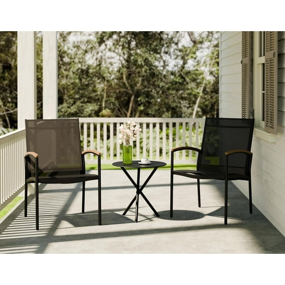 SUNLEI 3-Piece Patio Bistro Sets, Outdoor Black Chairs & Patio Furniture Conversation Set with Coffee Table (Non-Rocking Chairs/Black)
