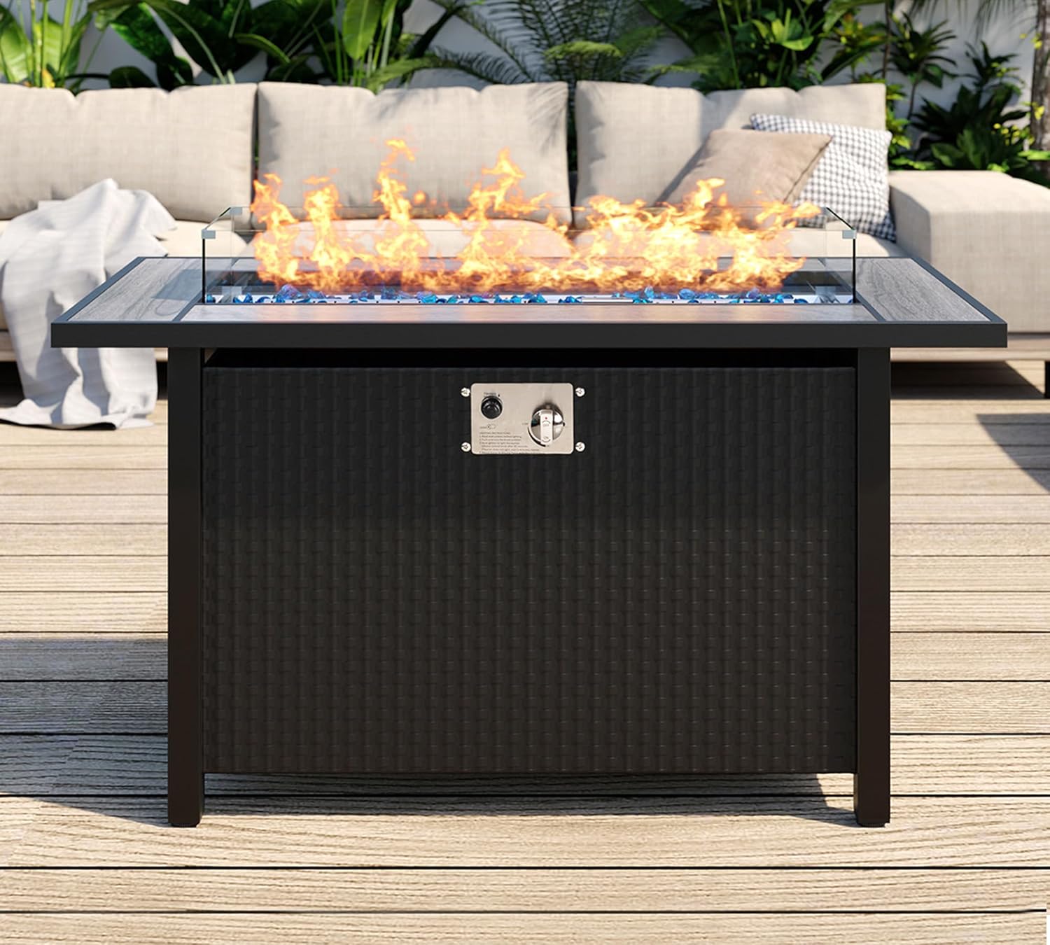 SUNLEI 45 Inch Gas Fire Pit Table, Patio Outdoor Propane Fire Pits with