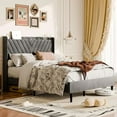 SUNLEI Bed Frame with Wingback Storage Headboard, Full Size Bed Frame