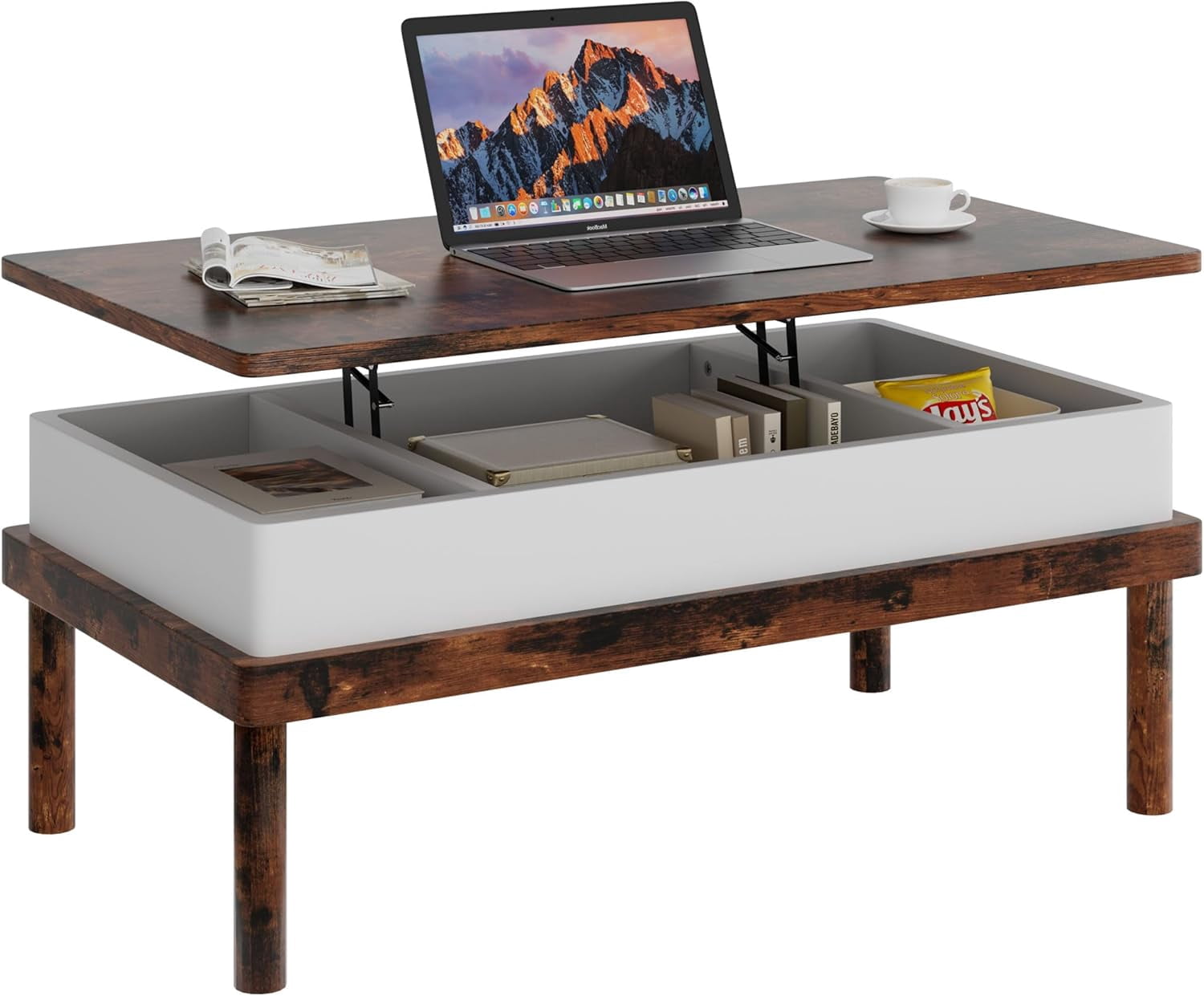 SUNLEI Lift Top Coffee Table, Wood Coffee Table with Hidden Compartment ...