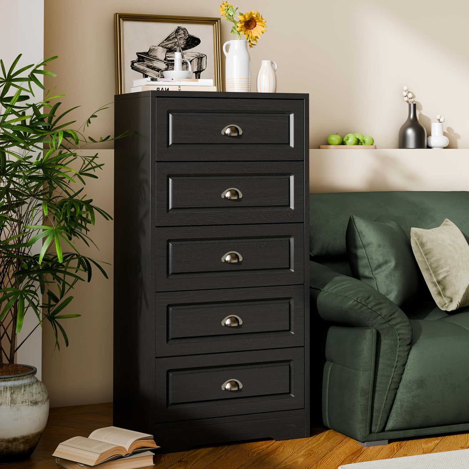 Photo inspiration: Picture Idea: Sunlei Tall Black Dresser 5 Drawer Chest Of Drawers Trapezoidal