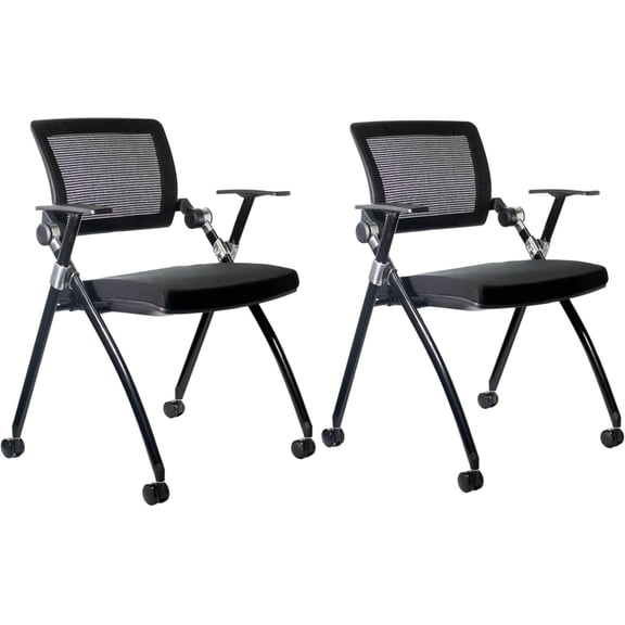 SUNLINE Ergo Nesting Side Chair Set of 2 - Foldable Office Chairs with Cushioned Seat, Mesh Back & Wheels