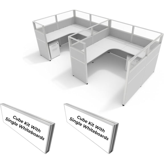 SUNLINE Office Cubicle Kit - 2 Person Modular Workstation Set with 7 Layout Options & 2 Whiteboards - Light Grey