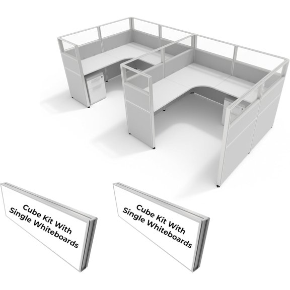 SUNLINE Office Cubicle Kit - 2 Person Modular Workstation Set with 7 Layout Options and 2 Whiteboards - Light Grey