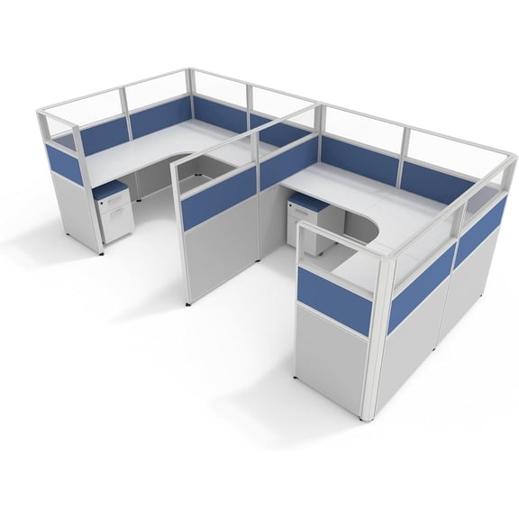 SUNLINE Office Cubicle Kit - 2 Person Modular Workstation Set with 7 Layout Options & Storage - Blue