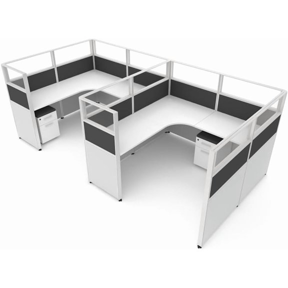 SUNLINE Office Cubicle Kit - 2 Person Modular Workstation Set with 7 Layout Options & Storage - Charcoal