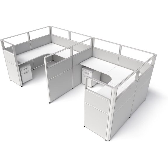 SUNLINE Office Cubicle Kit - 2 Person Modular Workstation Set with 7 Layout Options & Storage - Light Grey