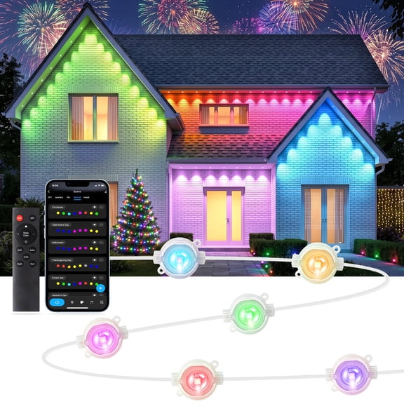 SUNLINKCO 100FT Permanent Outdoor Lights with 60 LED, RGB Color Changing String Lights, IP67 Waterproof Eaves Light, APP & Remote Control 49 Scene Modes, Music Sync Mode for Christmas, Party