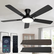 SUNLINKCO Ceiling Fan with Lights, 52" Flush Mount LED Fans Light Remote and APP Control, 2700-6500K CCT Adjustable, Stepless Dimmable, 6 Speed, Quiet Reversible Motor for Bedroom Living Room