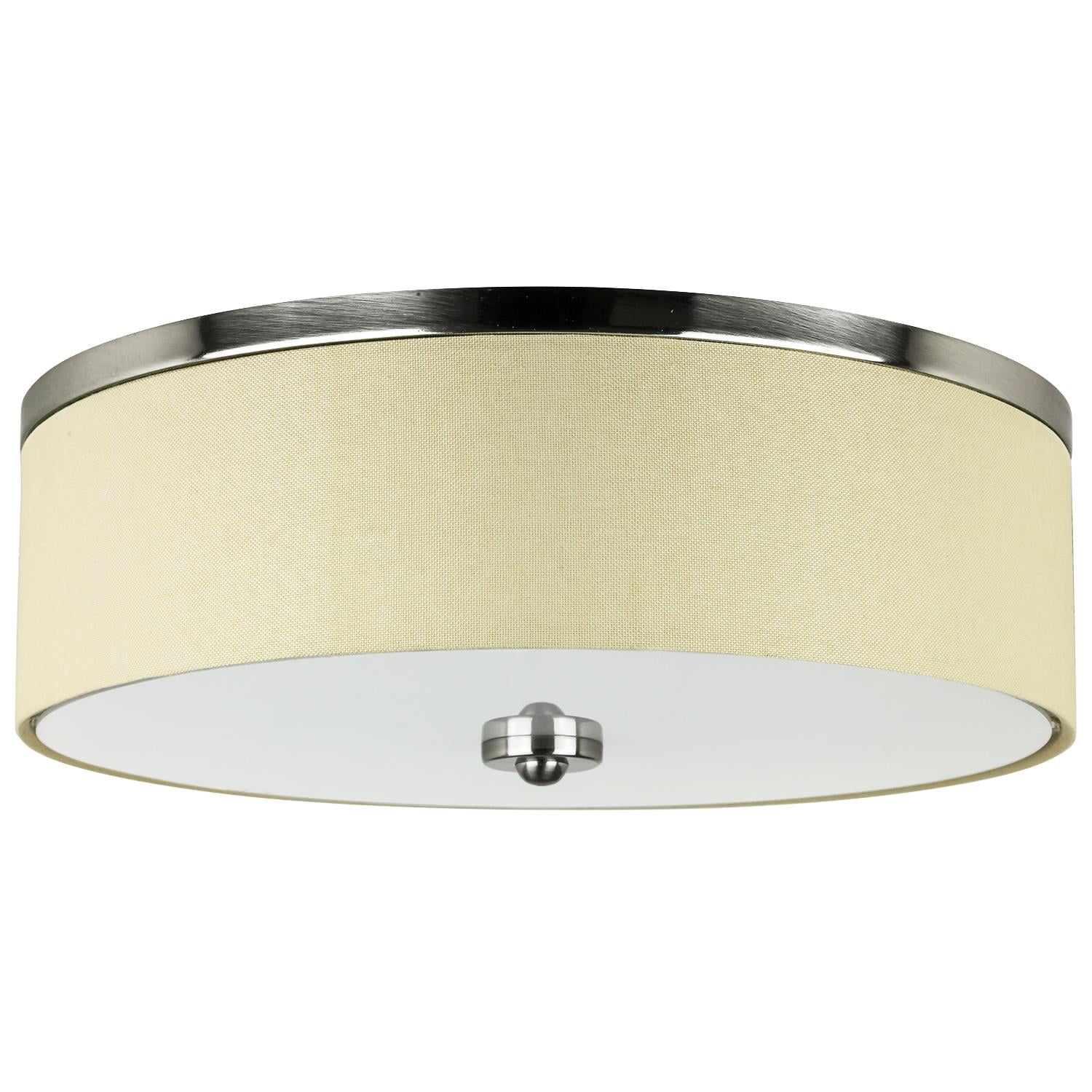 Brushed Nickel 15" LED Drum Flush Mount with White Shade