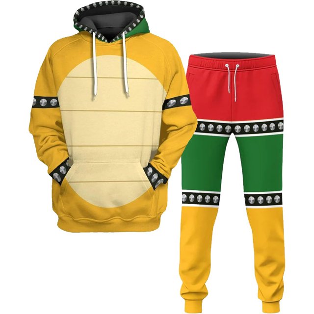 SUNLON Bowser Costume Tracksuit, Mario Luigi Costume Adult Hoodie Pant