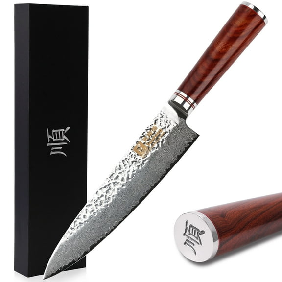 YOUSUNLONG 8-Inch Chef's Kitchen Knives with Hammered Damascus Steel Blade and Ergonomic Handle