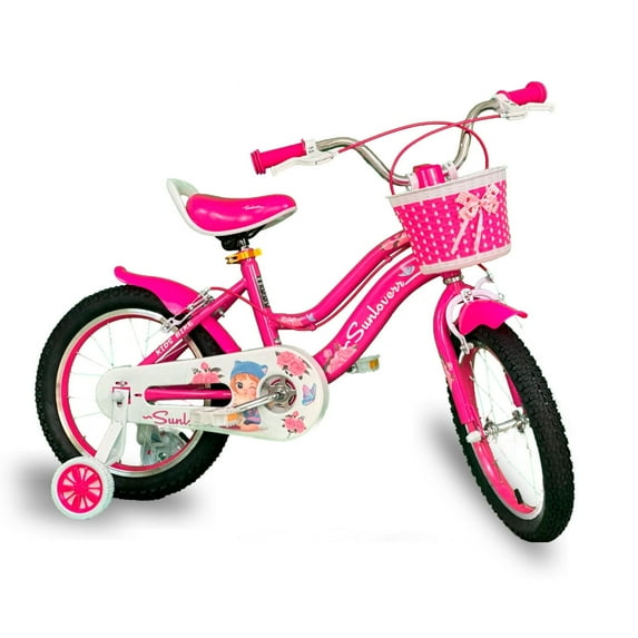 SUNLOVERR Pink Dreams Girls Bike for Toddlers and Kids Ages 4-8 Years Old, 16 Inch Kids Bike with Training Wheels & Basket