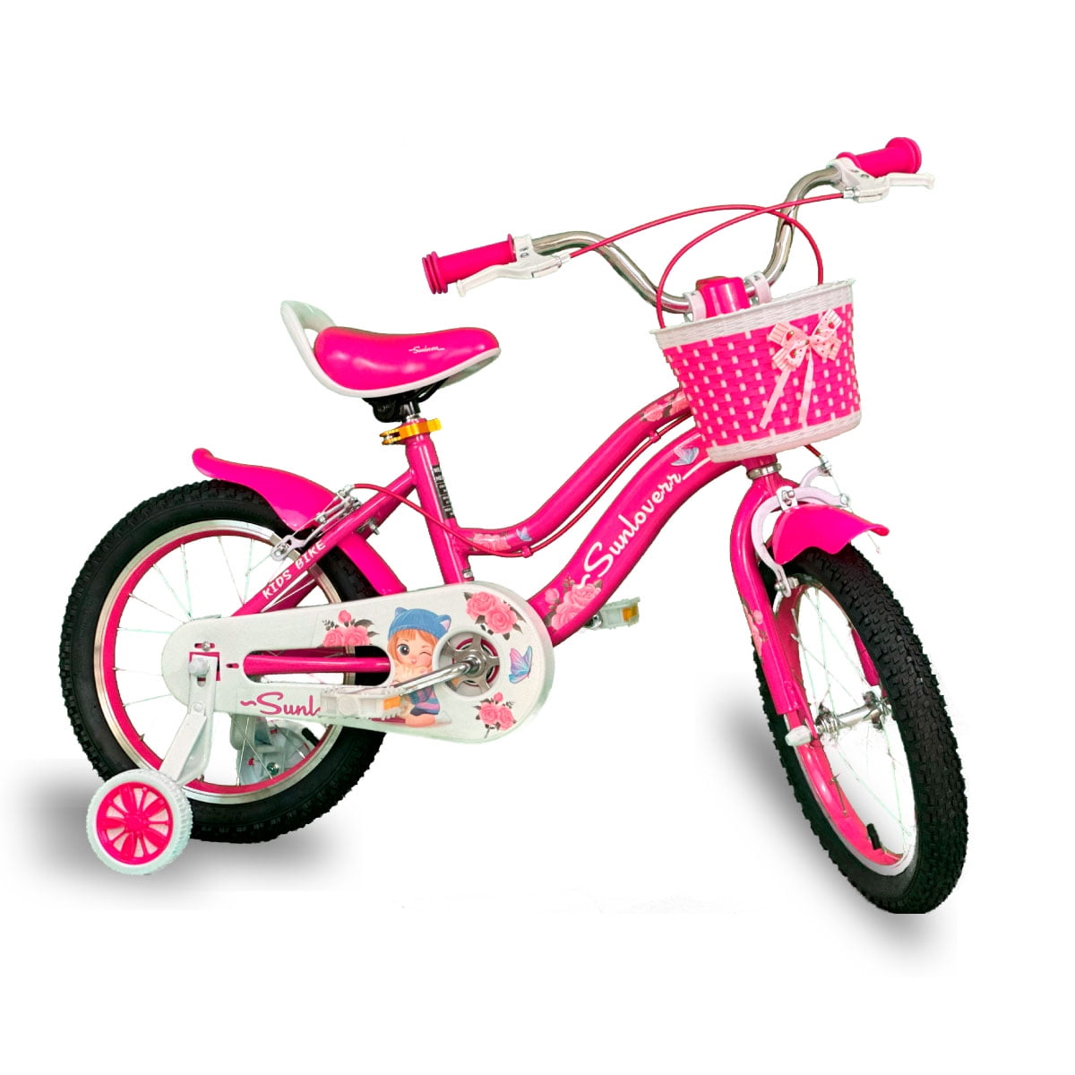 SUNLOVERR Pink Dreams Girls Bike for Toddlers and Kids Ages 4 8 Years Old 16 Inch Kids Bike with Training Wheels Basket