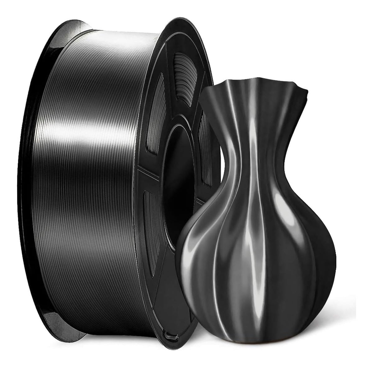 SUNLU 1.75mm Silk PLA+ 3D Printer Filament 1KG Spool (2.2lbs), Black, Accuracy +/- 0.02 mm