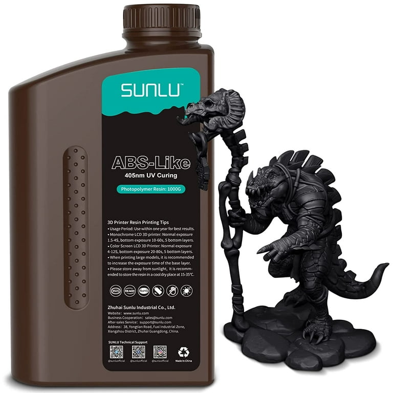 SUNLU 3D Printer Resin, 1KG ABS-Like Fast Curing Strong 3D Resin for LCD  DLP SLA Resin 3D Printers, 395 - 405nm UV Light Curing Photopolymer Resin,  Non Brittle, High Precision, 1000g, Black 