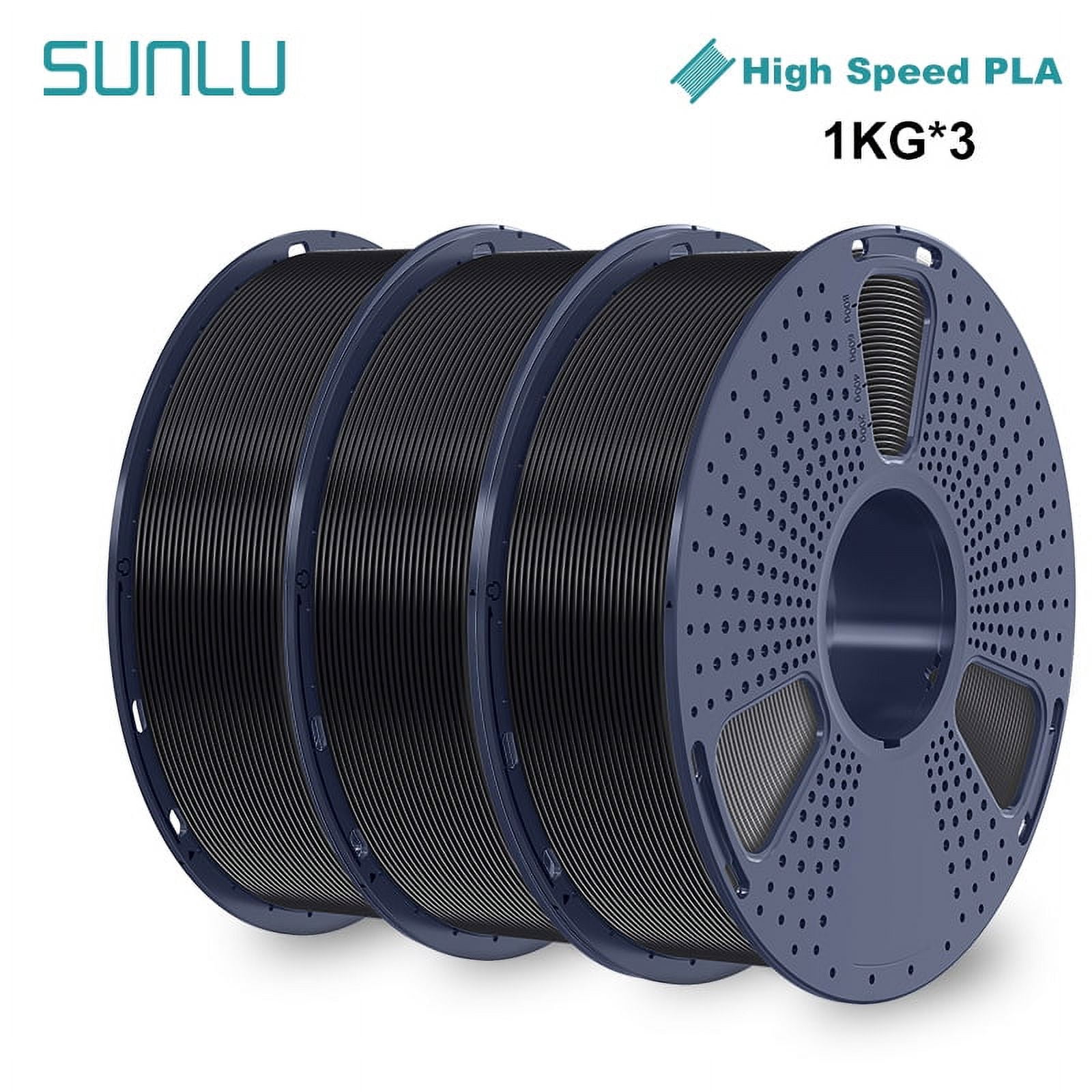 SUNLU PLA Filament 1.75mm, High-Speed PLA 3D Filament  for 30-600mm/s Fast Printing, High Flow PLA 3kg, 1kg Spool, 3 Pack, Black