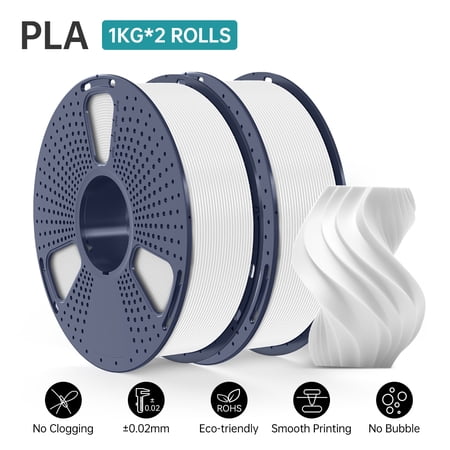 SUNLU PLA Filament 1.75mm, PLA 3D Printer Filament Bundle, PLA Filament 1kg per Spool, Dimensional Accuracy +/- 0.02 mm, Neatly Wound PLA 2KG White