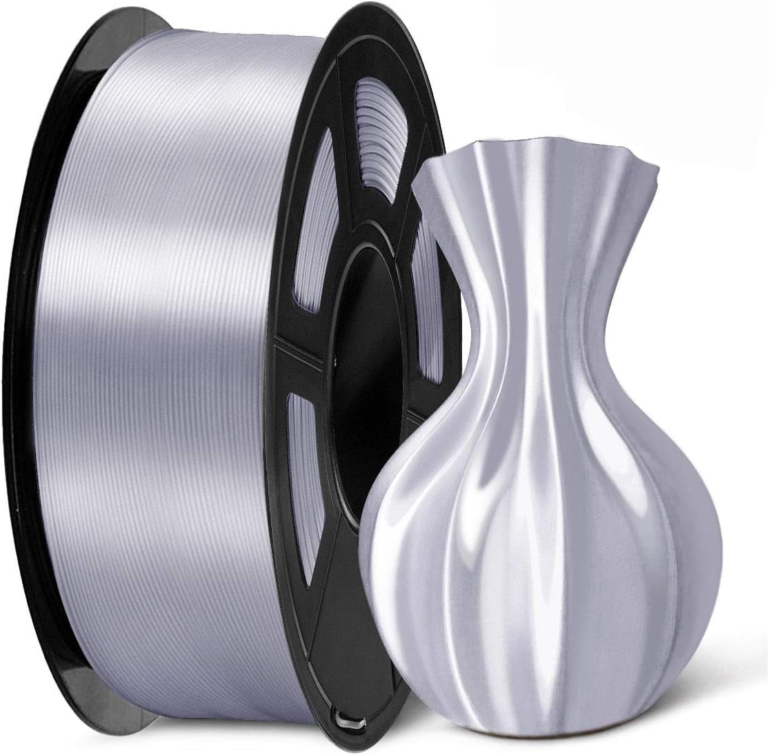 SUNLU Silk PLA+ 3D Printer Filament,1.75mm,Dimensional Accuracy +/- 0.02  mm,1kg(2.2LBS)/ Spool,Silver 