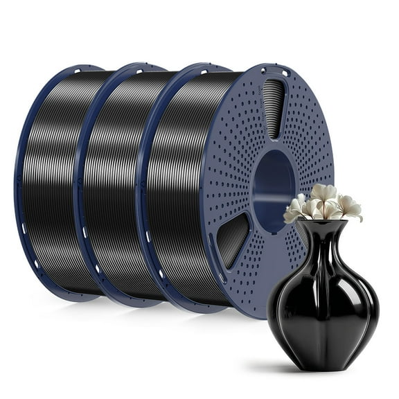 SUNLU Silk PLA Filament 1.75mm, Neatly Wound Shiny PLA 3D Printer Filament, Dimensional Accuracy +/- 0.02mm, Fit Most FDM 3D Printers, Good Vacuum Packaging, 330 Meters, Silky Black 3KG