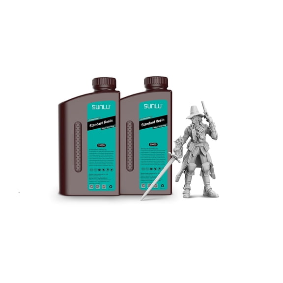 SUNLU Standard 3D Printer Resin, Fast Curing Standard Resin for LCD DLP SLA 3D Printers, 395-405nm UV Light Curing 3D Printing Liquid Photopolymer Resin, Low Shrinkage, High Precision, 2kg, Grey