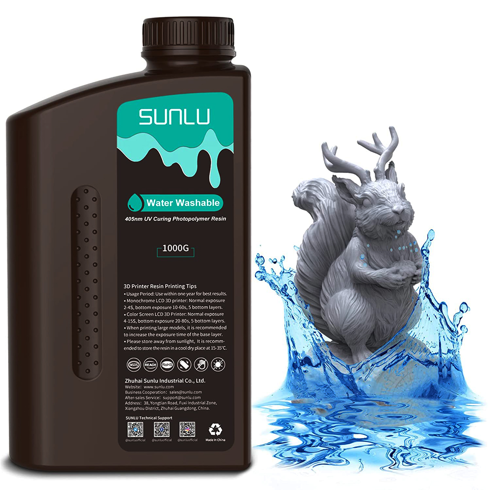 SUNLU Water Washable 3D Printer Resin, 1kg Fast Curing 3D Resin for 2K 4K 8K LCD DLP SLA Resin 3D Printer, 395-405nm UV Curing 3D Printing P並行輸入品 SUNLU Water Washable 3D Printer Resin 405nm High Precision UV