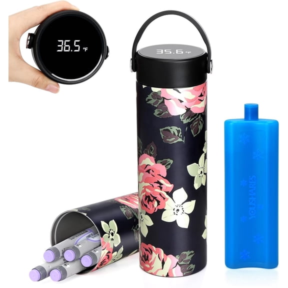 SUNMON Insulin Cooler Travel Case - 48H Verified Cooling with / Digital Temp Display, Tsa Approved Medical Diabetic Medication Pen Vials Refrigerator, Portable for 17 Pens