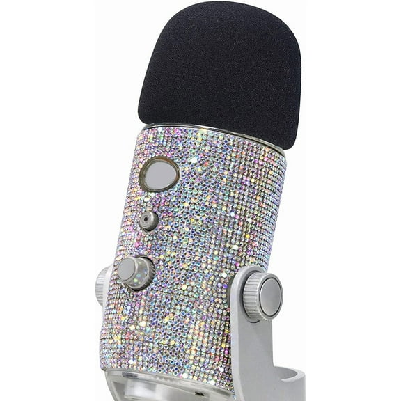 SUNMON Blue Yeti Pop Filter - Cute Glitter Sticker, Bling Diamond Shiny Skin with Mic Foam Winscreen Compatible with Blue Yeti Microphones (Silver)