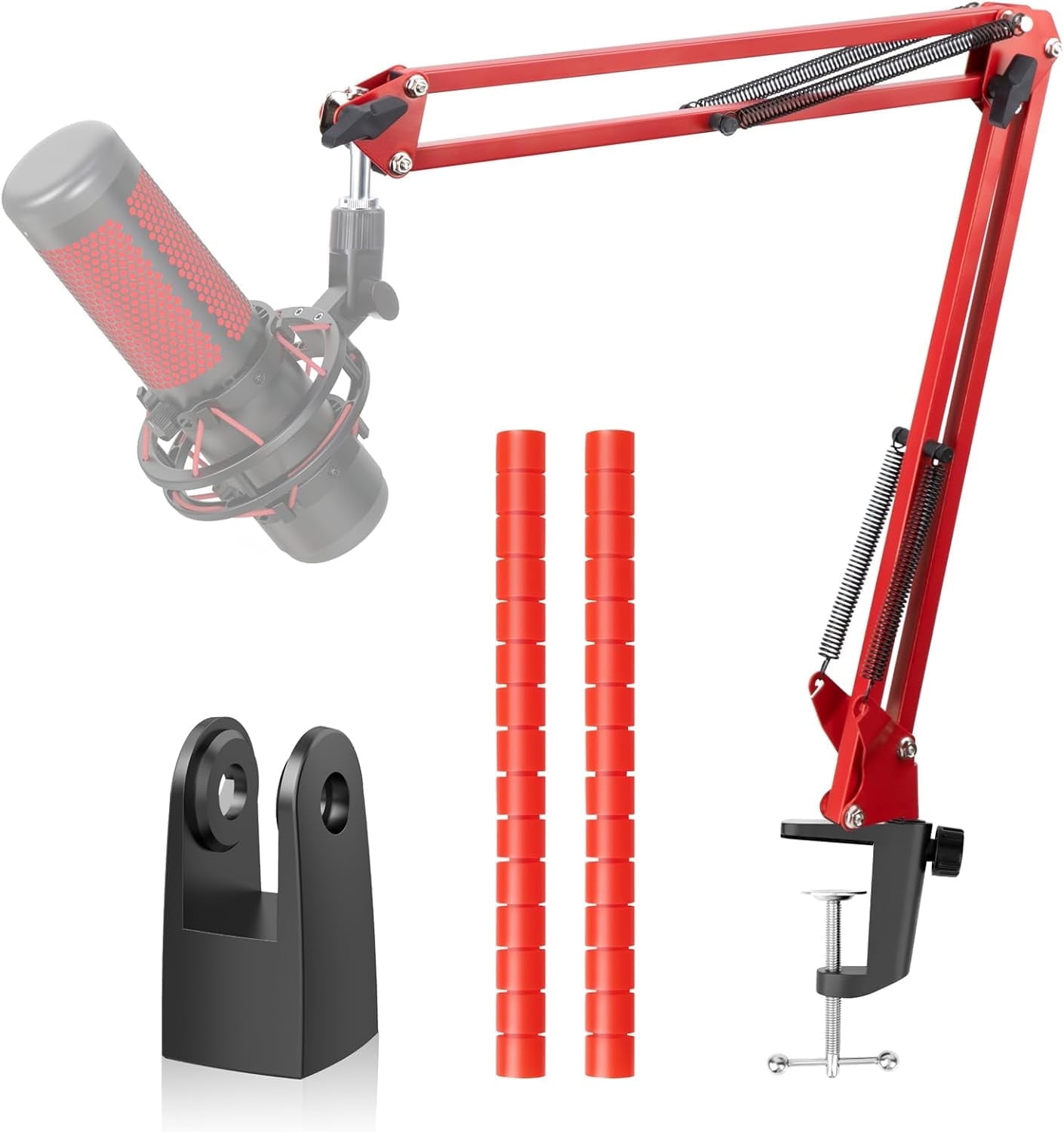 SUNMON Boom Arm Compatible with HyperX Quadcast Microphone, Quadcast Boom Arm with Adapter and 2 Cable Sleeve for Gaming, Streaming（Red）