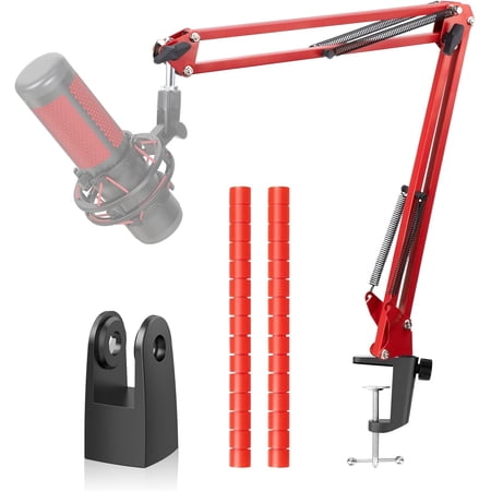 SUNMON Boom Arm Compatible with HyperX Quadcast Microphone, Quadcast Boom Arm with Adapter and 2 Cable Sleeve for Gaming, Streaming(Red)