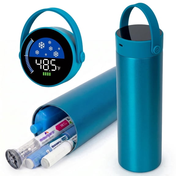 SUNMON Cooler Travel Case Compatible with Zepbound or Ozempic Pens - Blue | Snowflake Real-Time Temperature Display with Type-C Charging, TSA Approved Reusable Ice Pack