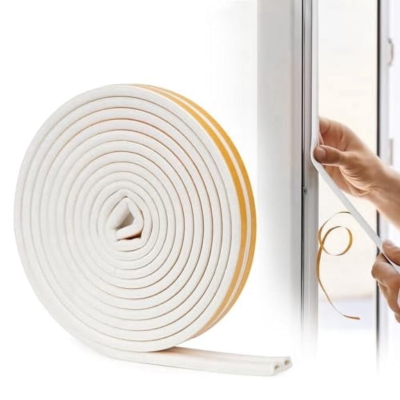 SUNMON Door Weather Stripping - Self Adhesive Foam Seal Strip Weatherstripping for Windows Gaps, Weatherstrip Anti-Collision D Type Door Seal Strip 20 feet (White)