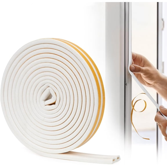 SUNMON Door Weather Stripping - Self Adhesive Foam Seal Strip Weatherstripping for Windows Gaps, Weatherstrip Anti-Collision D Type Door Seal Strip 20 feet (White)