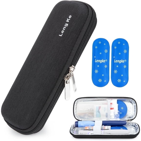 SUNMON Insulin Travel Pen Case with 2 Ice packs - Small EVA Diabetic Travel Case Portable Cooling Medical Bag for Cooling Insulation, Epi Pen Carrying Bag (Black)