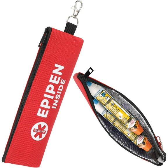 SUNMON EpiPen Carry Case Insulated for 2 Pens, Travel Epipen Holder Bag, Outdoors Epipen Case for Walking or Running (1 Pack, Red)
