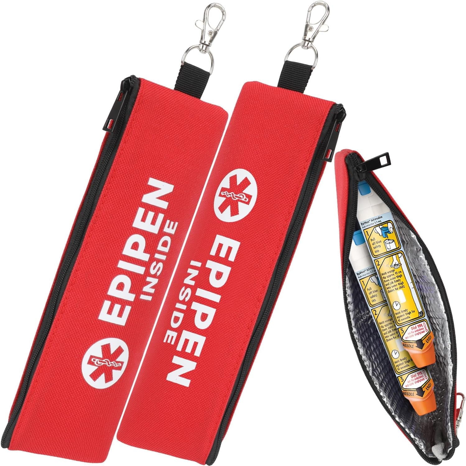 EpiPen Carry Case With Carabiner - Red Velour Holder Bag For 1 Epinephrine Pen, Travel, Sports, Emergency
