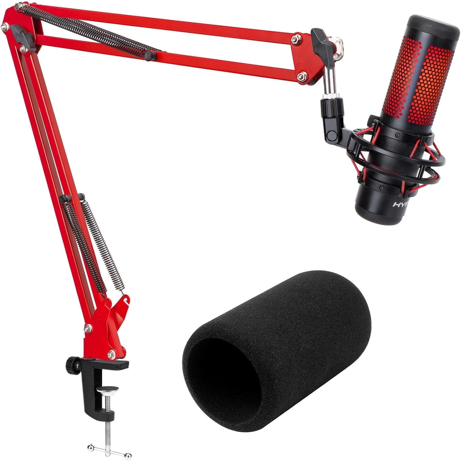 SUNMON, Hyper x QuadCast Boom Arm, Red, with Windscreen and