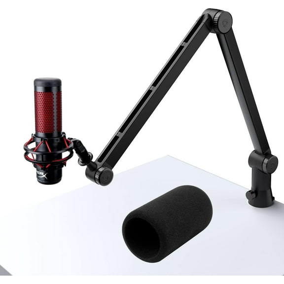 SUNMON QuadCast Mirophone Stand - Upgraded Heavy Duty Mic Boom Arm with HyperX Quad Cast Pop Filter, 360° Rotatable Gaming Microphone Arm for HyperX QuadCast S