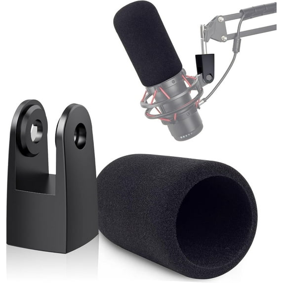SUNMON Quadcast Mount Adapter with Microphone Cover Foam, Pop Filter Windscreen Compatible with HyperX QuadCast Microphone, Replacement Quad cast Adapter for Boom Arm
