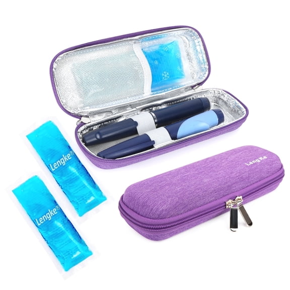 SUNMON Insulin Cooler Travel Case with 2 Cooler Ice Packs, Small EVA Diabetic Insulated Organizer Portable Cooling Medical Bag for Cooling Insulation, Epi Pen Carrying Bag (Purple)
