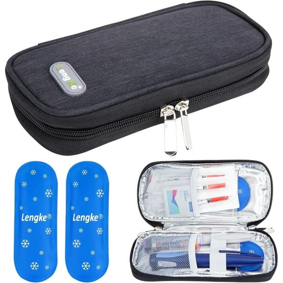 SUNMON Insulin Cooler Travel Case, Diabetic Insulated Organizer Portable Cooling Medical Bag for Insulin Pen and Medication Diabetic, 1 Piece Travel Case Supplies with 2 Tsa Approved Ice pack (Black)