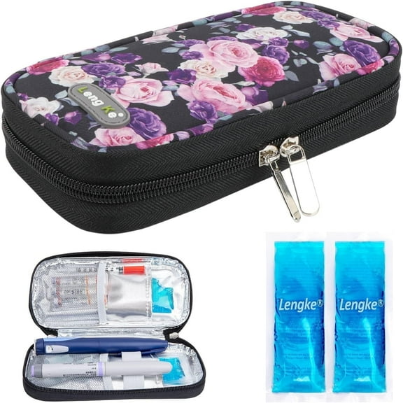 SUNMON Insulin Cooler Travel Case - Diabetic Insulated Organizer Portable Cooling Medical Bag for Insulin Pen and Medication Diabetic Supplies with 2 Tsa Approved Ice pack (Purple Pink Rose)