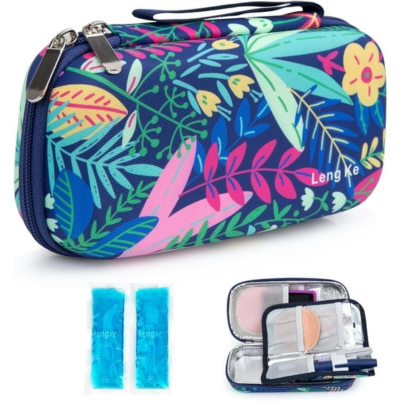 SUNMON Insulin Cooler Travel Case - Diabetic Insulated Organizer Portable Cooling Medical Bag for Medication Cooling Insulation, Insulin Pen Case with 2 Tsa Approved Cooler Ice pack (Tropical Rainfor