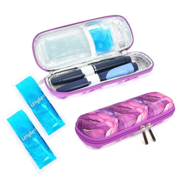 SUNMON Insulin Cooler Travel Case - Diabetic Insulated Organizer Portable Cooling Bag for Medical Cooling Insulation, Insulin Pen Case with 2 Tsa Approved Travel Cooler Ice pack (Marble Purple)