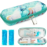 SUNMON Insulin Cooler Travel Case - Diabetic Insulated Organizer Portable Cooling Bag for Medication Cooling Insulation, Insulin Pen Case with 2 TSA Approved Travel Cooler Ice Pack (Marble Green)