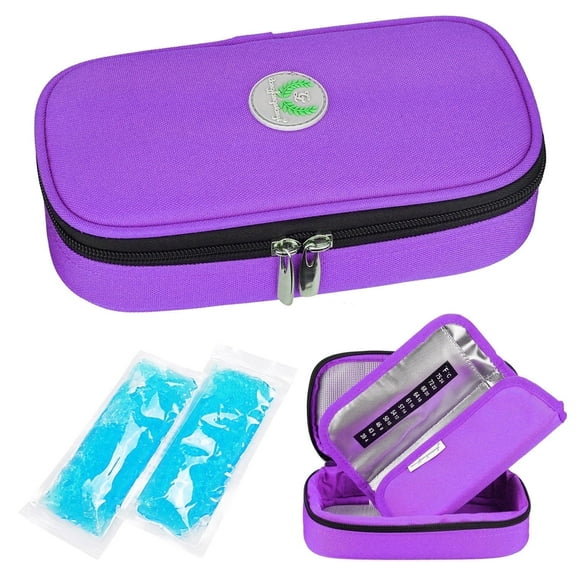 SUNMON Insulin Cooler Travel Case - Medication Insulated Organizer Portable Cooling Medical Bag for Insulin Pen and Diabetic Supplies with 2 Cooler Ice pack (Purple)