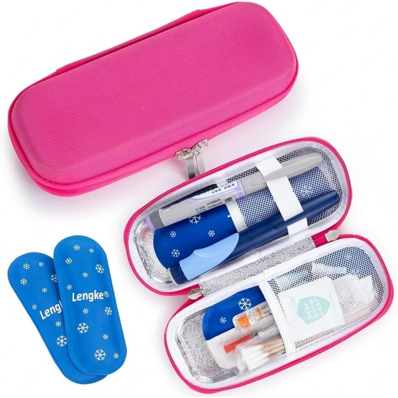 SUNMON Insulin Cooler Travel Case - Portable Diabetes Travel Case with 2 TSA Approved Ice Pack, Insulin Pen Cooler Travel Case Medicine Organizer Bag for Diabetic Supplies (Red)